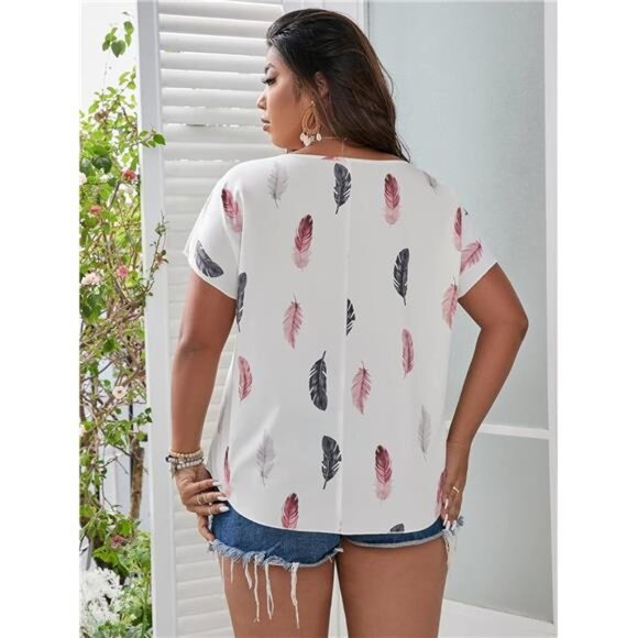 Plus Size Blouses for Curvy Women Cute Boho Print Shirts V Neck Casual Summer - Picture 2 of 7